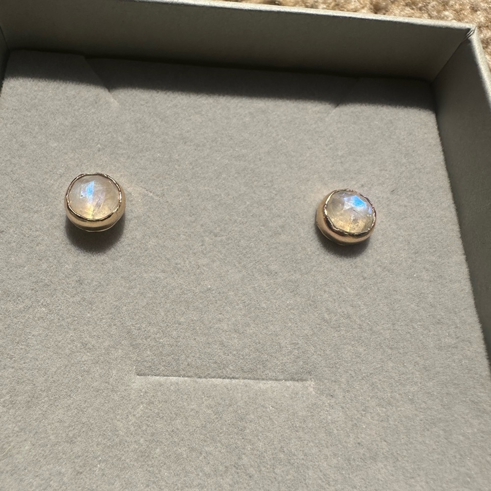 14k Gold Filled Rainbow Moonstone Earring studs 8mm hand crafted